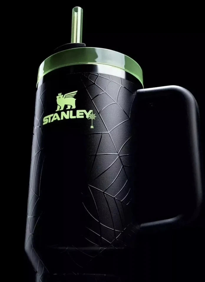 Stanley Black Spiderweb Insulated Tumbler with Handle & Straw