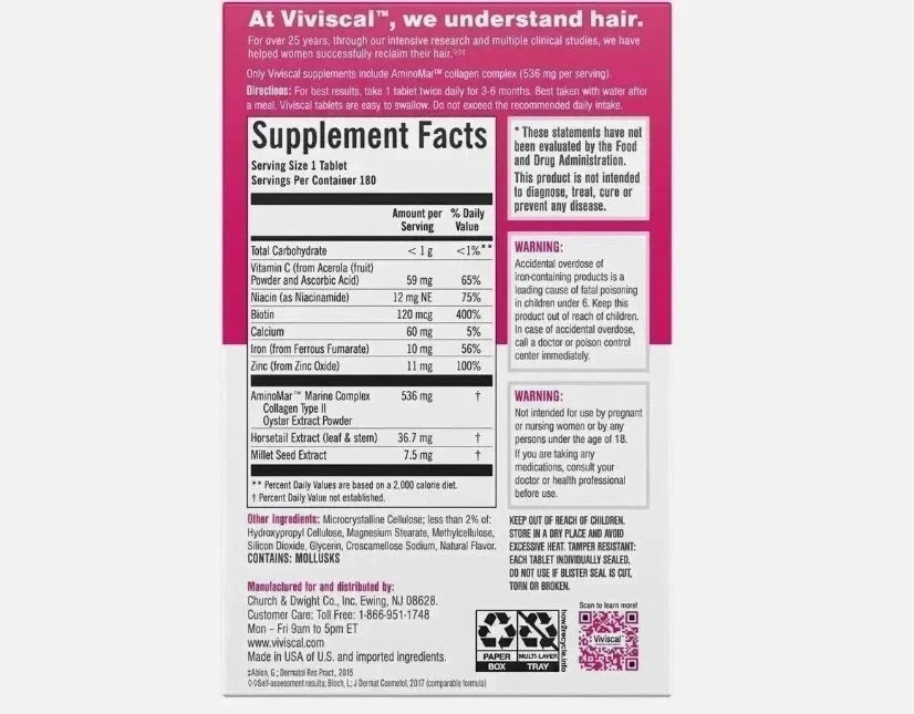 Viviscal Maximum Strength Women’s Hair Supplement – 180 Tablets, 3-Month Supply
